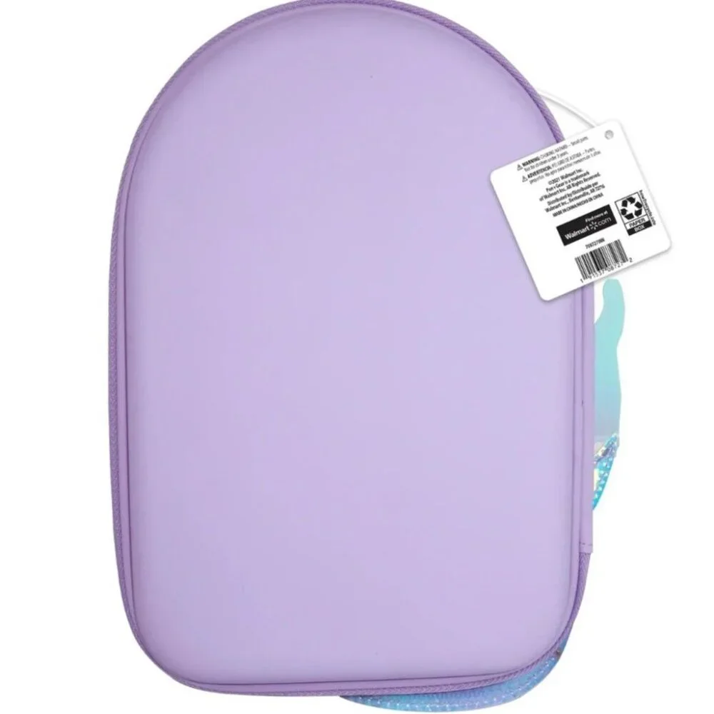 3D Purple Glitter Mermaid Zipper Pencil Case With Colorful Hair Sequin Tail NEW